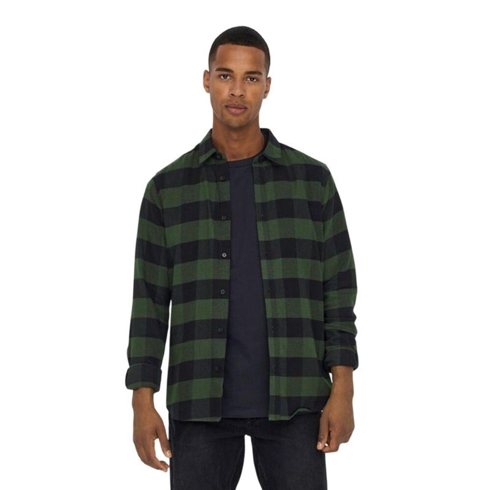 Only Mens Buffalo Check Overshirt / Forest Night